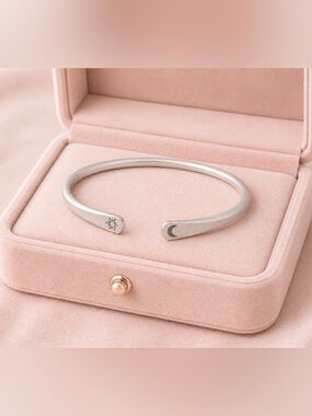 Matte Silver color Sun & Moon Cuff Bracelet - Elegant Women's Jewelry